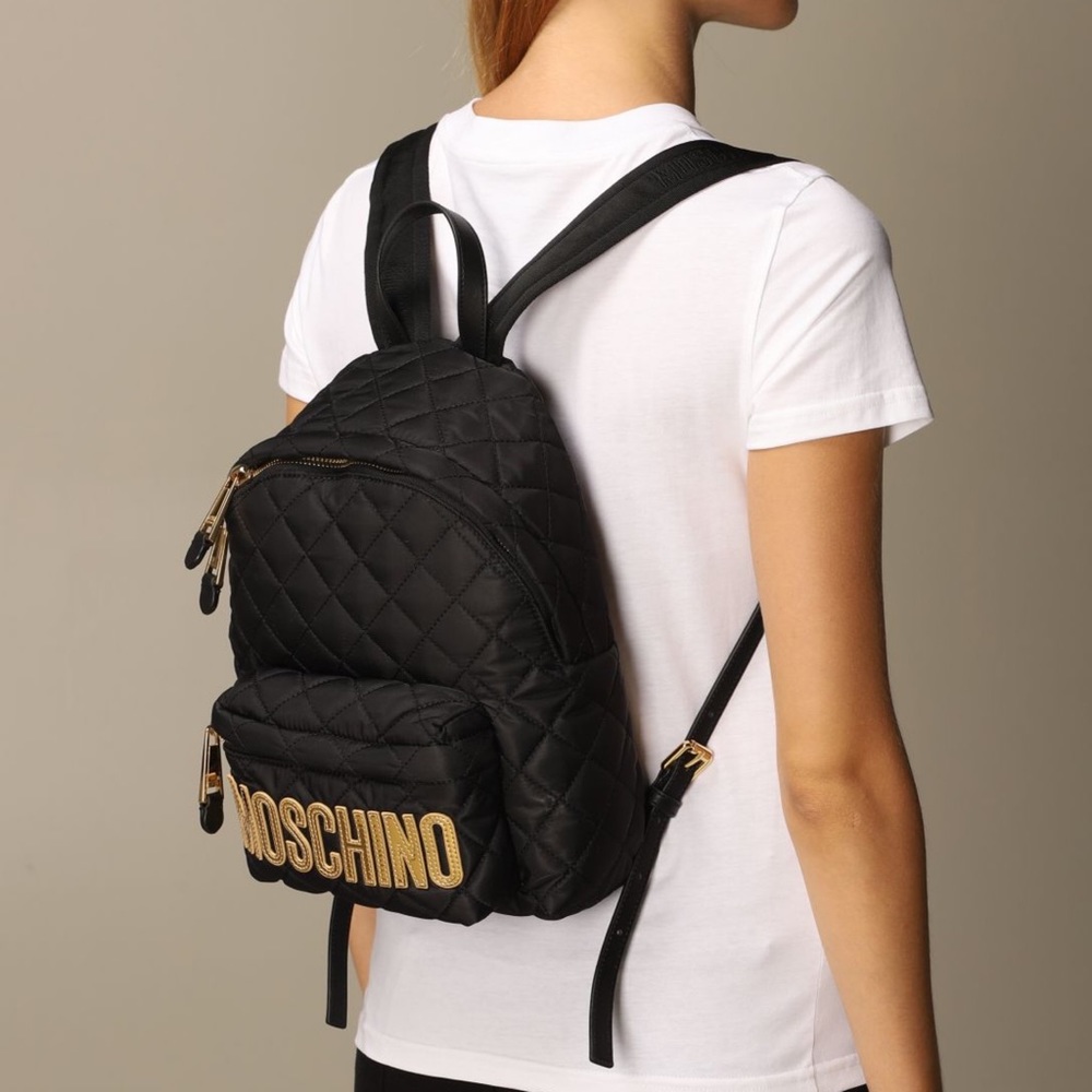 NEW! MOSCHINO Quilted Nylon Backpack Black/Gold $660
